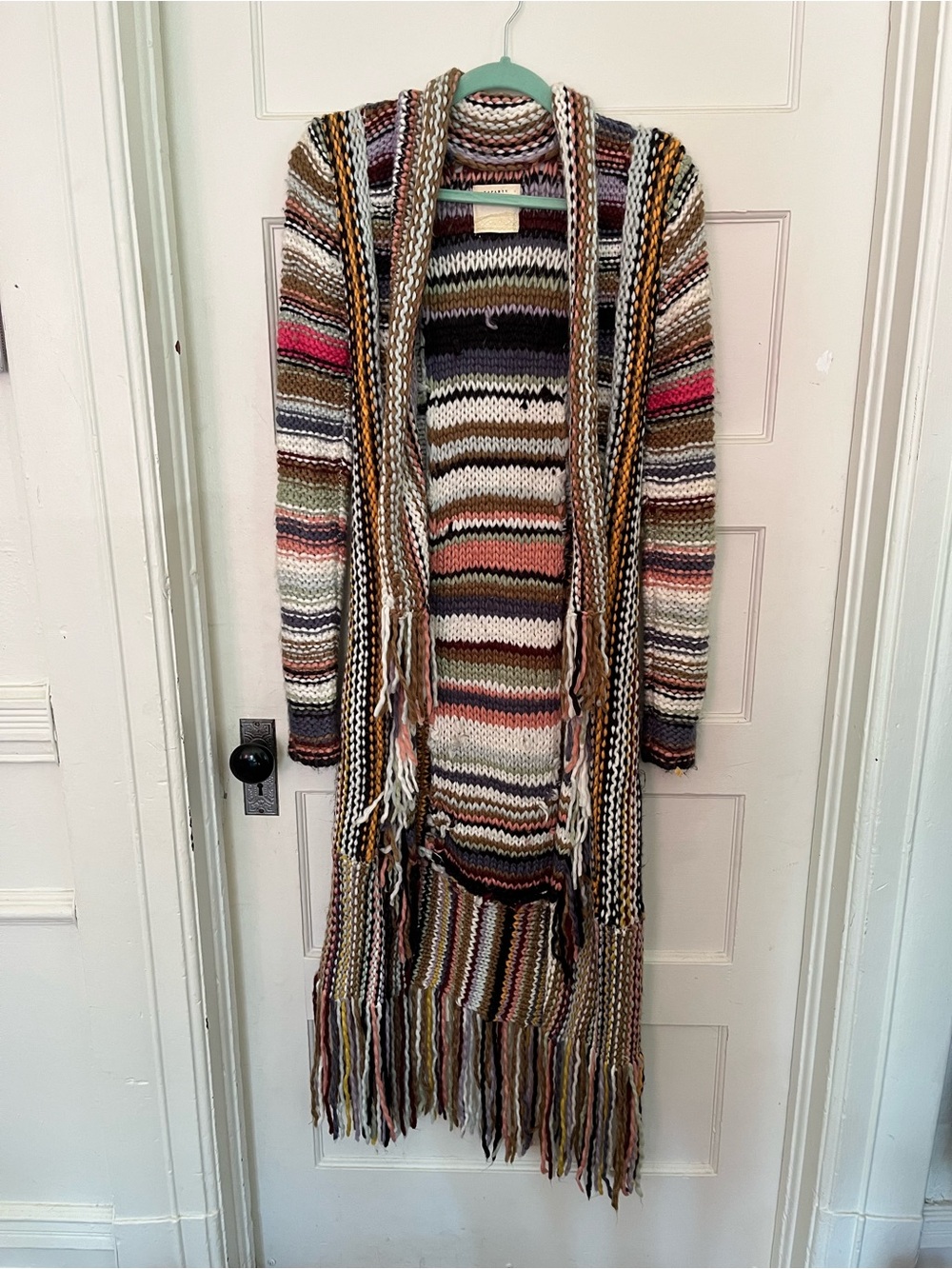 Striped Multicolor Fringe Knit Cardigan Sweater